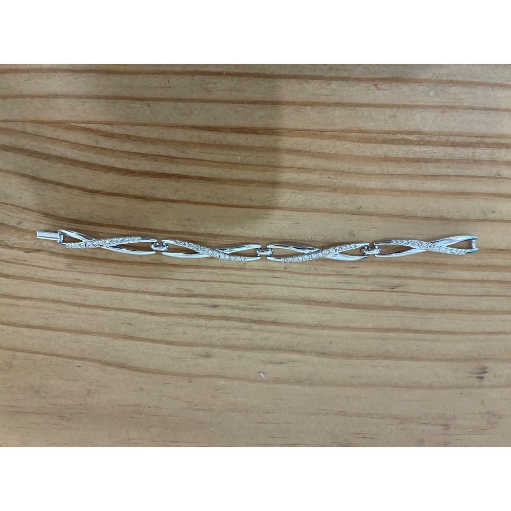 Swarovski Silver Tone Pave Crystal Infinity Twist Link Bracelet